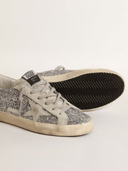 Golden Goose Women's Super-Star in silver glitter with ice-gray suede star
