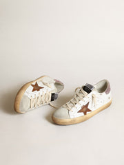 Golden Goose Super-Star with a tan star and pink glitter heel tab