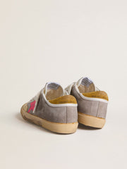 Golden Goose Women's Super-Star in dove-gray suede with fuchsia leather star and ocher suede heel tab