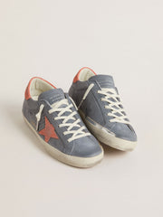 Golden Goose Women's Super Star in blue nubuck with pink suede star and heel tab