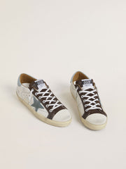 Golden Goose Women’s LTD Super-Star with light blue suede star and light blue canvas heel tab