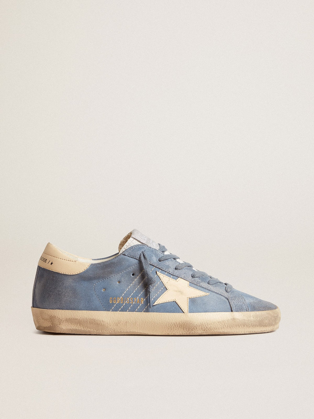 Golden Goose Super-Star in light blue suede with beige leather star and heel tab