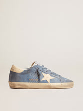 Golden Goose Super-Star in light blue suede with beige leather star and heel tab