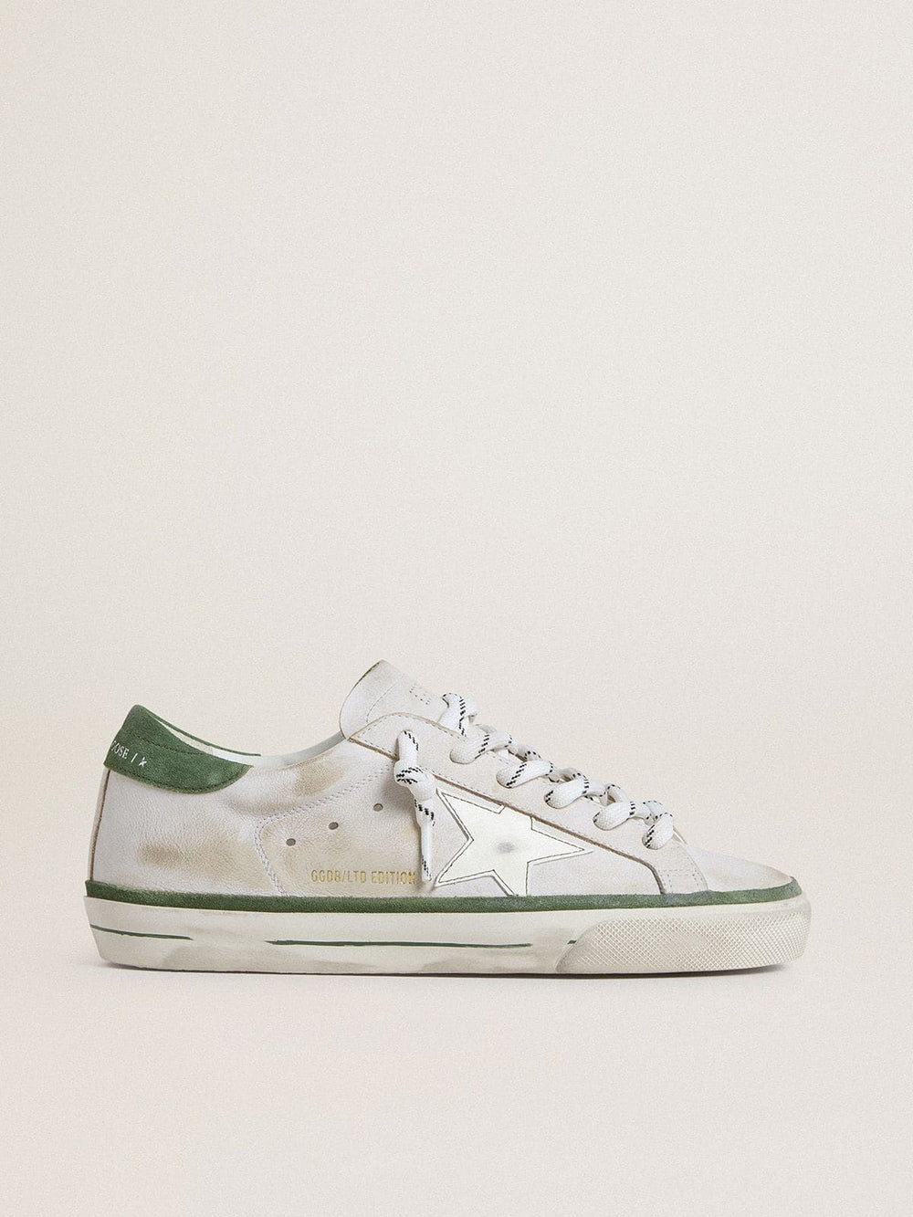 Golden Goose Women's Super-Star LTD with white leather star and green suede heel tab