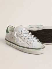 Golden Goose Women's Super-Star LTD with white leather star and green suede heel tab