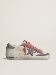 Golden Goose Women's Super-Star with silver glitter star and lilac suede heel tab