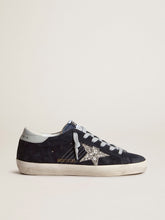 Golden Goose Women’s Super-Star in blue suede with silver glitter star and leather heel tab