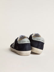 Golden Goose Women’s Super-Star in blue suede with silver glitter star and leather heel tab