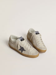 Golden Goose Women's Super-Star in ice-gray suede with silver glitter star and leather heel tab