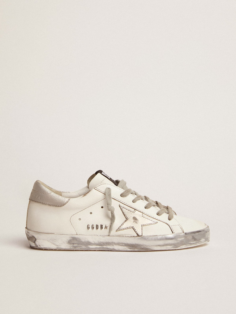 Golden Goose Women's Super-Star with silver sparkle foxing and metal stud lettering