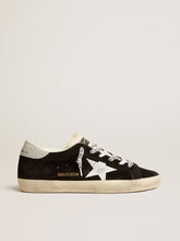 Golden Goose Women's Super-Star LTD in black suede with white printed star and silver glitter heel tab
