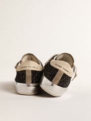 Golden Goose Super-Star in black glitter with cream star and suede inserts
