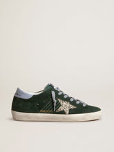 Golden Goose Women's Super-Star in green suede, silver glitter star and leather heel tab