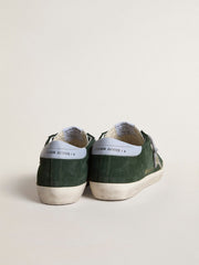 Golden Goose Women's Super-Star in green suede, silver glitter star and leather heel tab