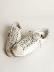 Golden Goose Women's Super-Star in white leather with perforated star and beige nubuck heel tab