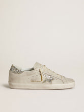 Golden Goose Women's Super-Star in ivory nappa leather with platinum glitter star and heel tab