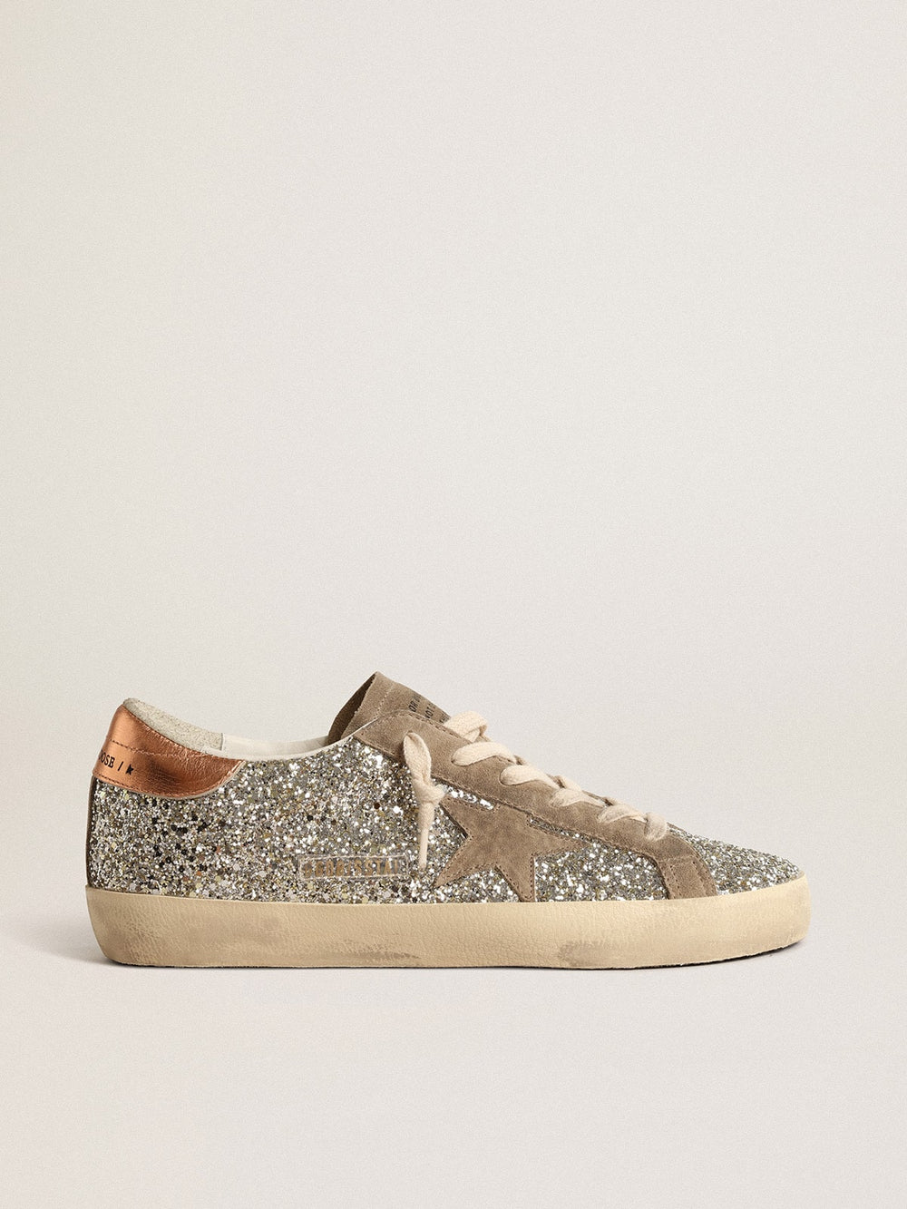 Golden Goose Women's Super-Star in platinum glitter with dove-gray suede star