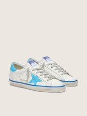Golden Goose Women's Super-Star LTD in white leather with light blue leather star and heel tab