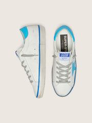 Golden Goose Women's Super-Star LTD in white leather with light blue leather star and heel tab