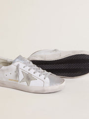 Golden Goose Women’s Super-Star with gray suede star and silver glitter inserts