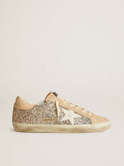 Golden Goose Women’s Super-Star in silver glitter with leather star and heel tab