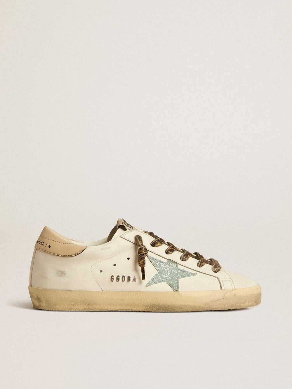Golden Goose Women's Super-Star with gray glitter star and nude leather heel tab