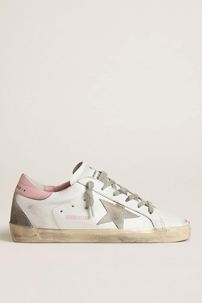 Golden Goose Women's Super-Star with gray suede star and pink leather heel tab