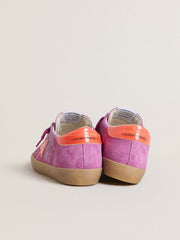 Golden Goose Women's Super-Star in fuchsia suede with fluorescent orange laminated leather star and heel tab