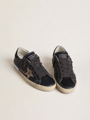 Golden Goose Women's Super-Star LTD in black leather with gold leather star and black glitter heel tab