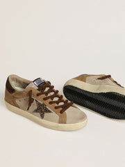 Golden Goose Women's Super-Star in beige and brown suede with brown glitter star