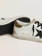 Golden Goose Women's Super-Star with black glitter star and leopard-print pony skin heel tab
