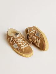 Golden Goose Super-Star in beige suede and shearling with metallic leather star