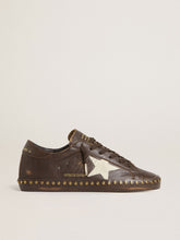 Golden Goose Women’s Super-Star LTD in dark brown leather with cream suede star and studs