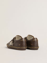 Golden Goose Women’s Super-Star LTD in dark brown leather with cream suede star and studs