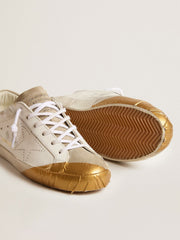 Golden Goose Women's Super-Star LTD in white leather with ice-gray suede inserts and gold-colored tape