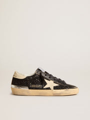 Golden Goose Women's Super-Star in black glitter and nappa with cream leather star and heel tab