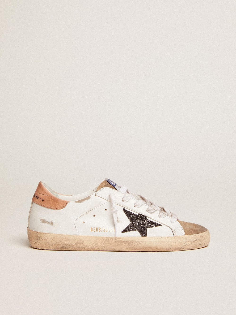 Golden Goose Women's Super-Star with black glitter star and pink heel tab