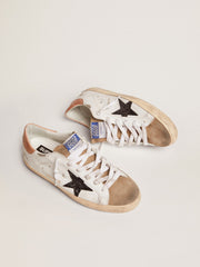 Golden Goose Women's Super-Star with black glitter star and pink heel tab