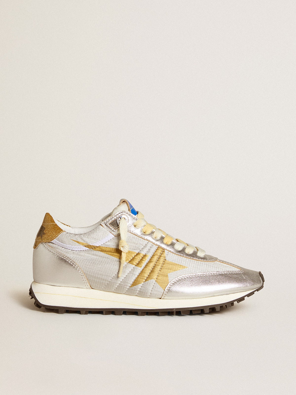 Golden Goose Women’s Marathon with silver ripstop nylon upper and gold star