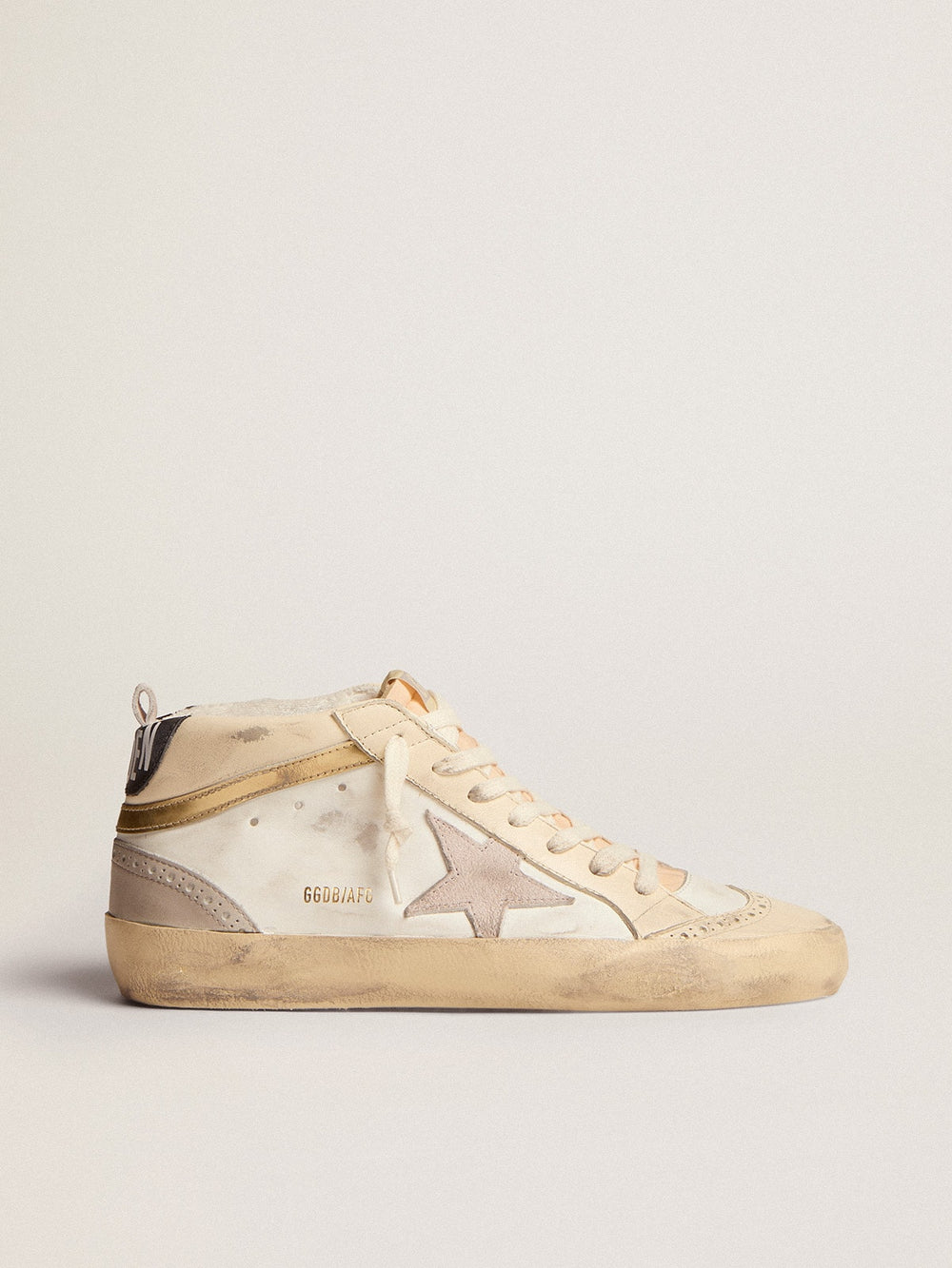 Golden Goose Women's Mid Star with star in light gray suede and gold flash