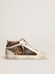 Golden Goose Women's Mid Star in leopard print pony skin with black star