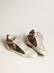 Golden Goose Women's Mid Star in leopard print pony skin with black star