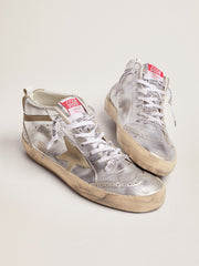 Golden Goose Women's Mid Star in silver laminated leather with dove gray star