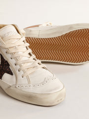 Golden Goose Mid Star in nappa with glitter star and nude leather flash
