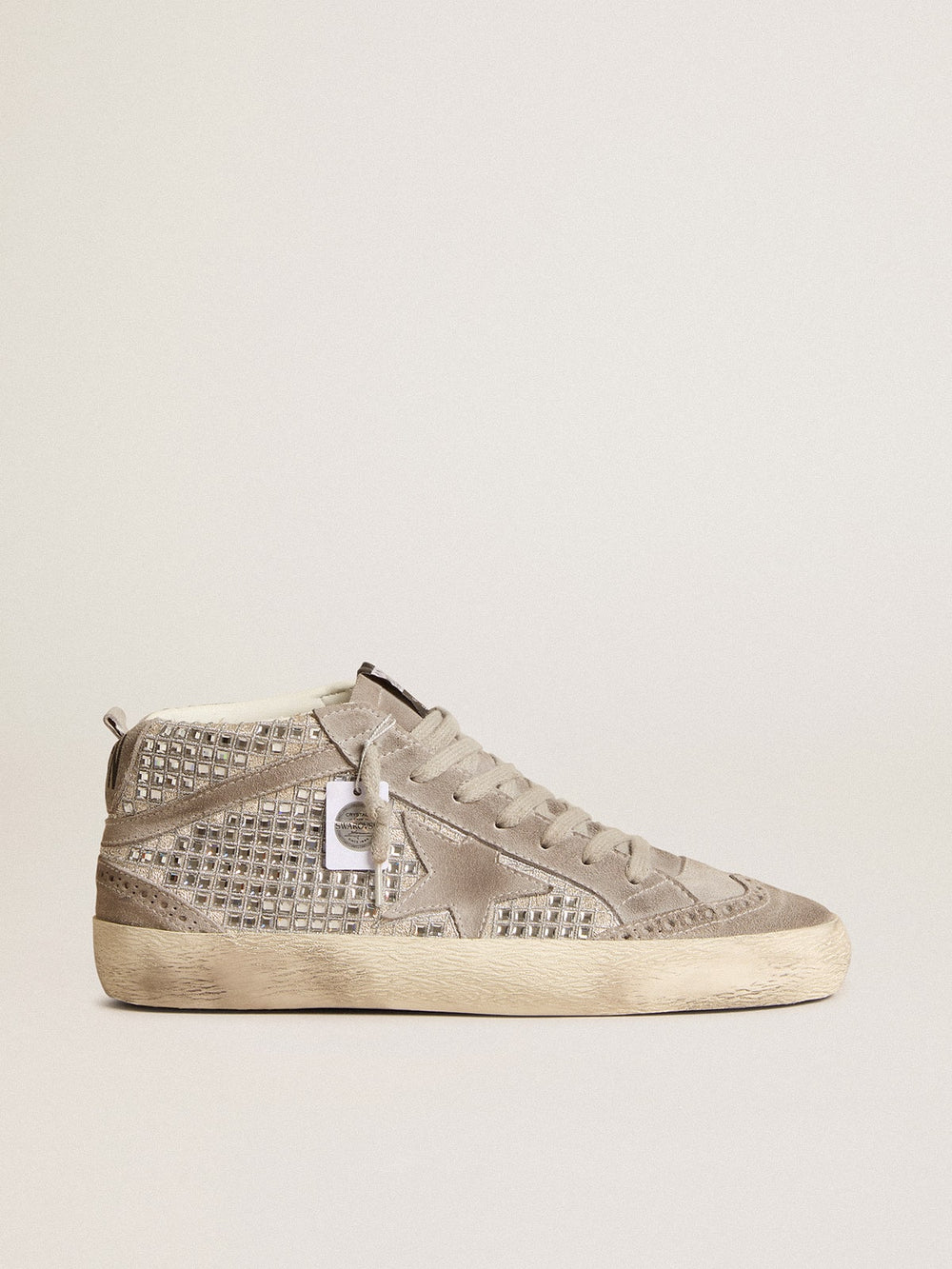 Golden Goose Mid Star in silver suede with Swarovski crystals and suede star