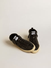 Golden Goose Women's Mid Star in black nappa with black glitter star and suede flash