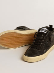Golden Goose Women's Mid Star in black nappa with black glitter star and suede flash