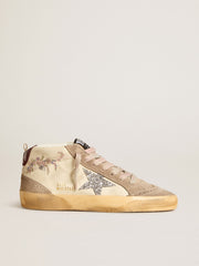 Golden Goose Women's Mid Star in nappa leather with floral embroidery and silver glitter star