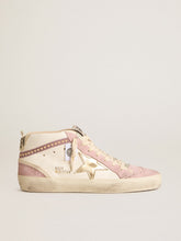 Golden Goose Mid Star with gold leather star and pink suede flash with pearls