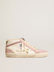 Golden Goose Mid Star with gold leather star and pink suede flash with pearls